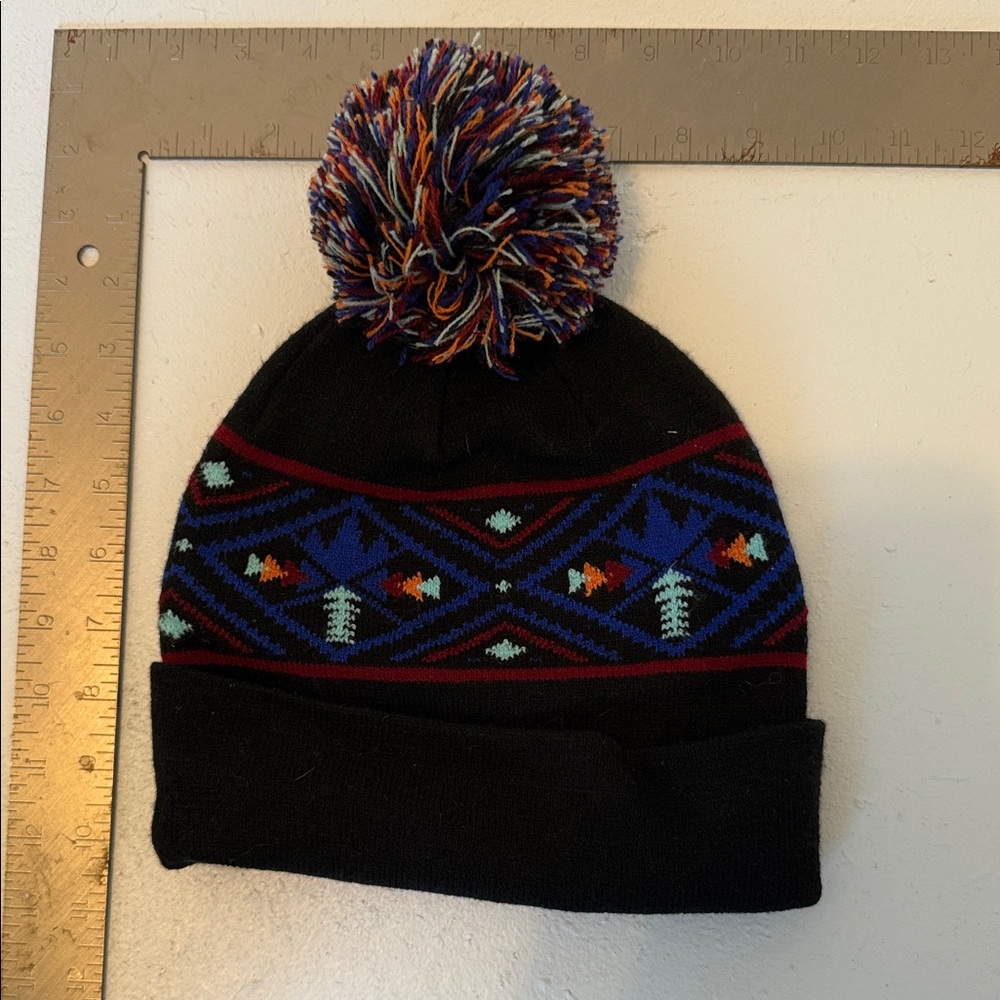 Native Black Beanie with Colorful Geometric Design